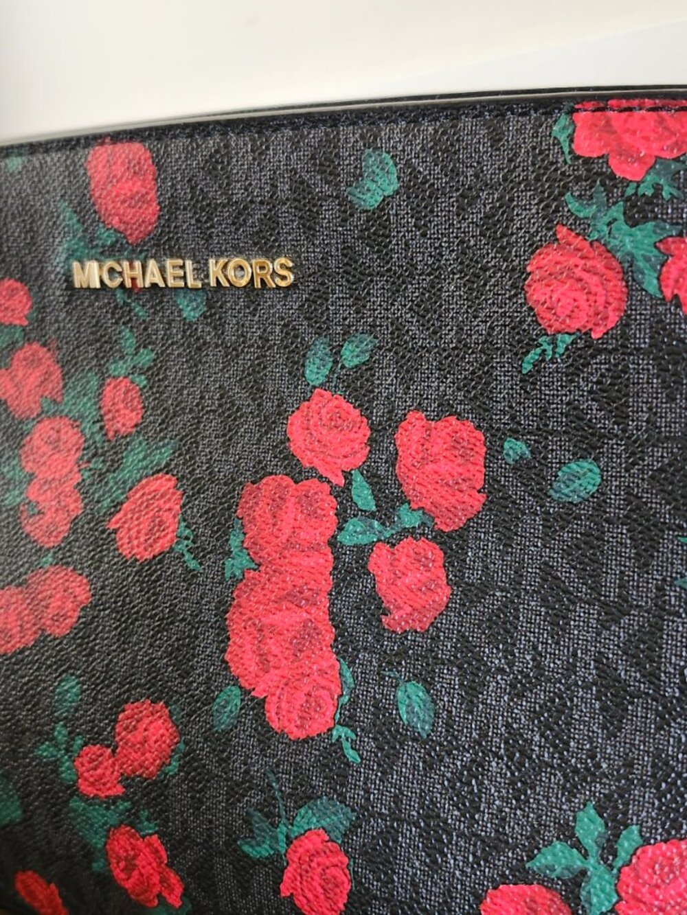 Michael Kors Mercer Medium Floral Print Leather Satchel – Black/Red – NWOT - Picture 12 of 15